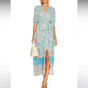 SPELL BLUE LAGOON BUTTON THROUGH DRESS WITH REMOVABLE TIE BELT SIZE SMALL